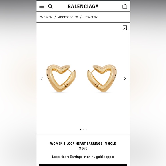 Authentic Balenciaga Women’s Loop Heart Earrings in Gold
